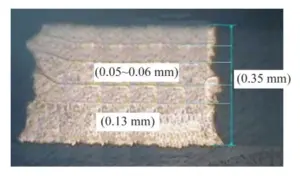 Figure 3 Cross section of thick copper (0.35 mm) formed using the copper plating thickening method